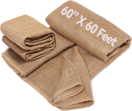60" x60 Feet Premium Natural Burlap Fabric Roll – Multipurpose for Gardening, Weddings, Crafts & Holiday Decor – Wedding Aisle Runner, Halloween/Christmas Burlap, Weed Barrier & More