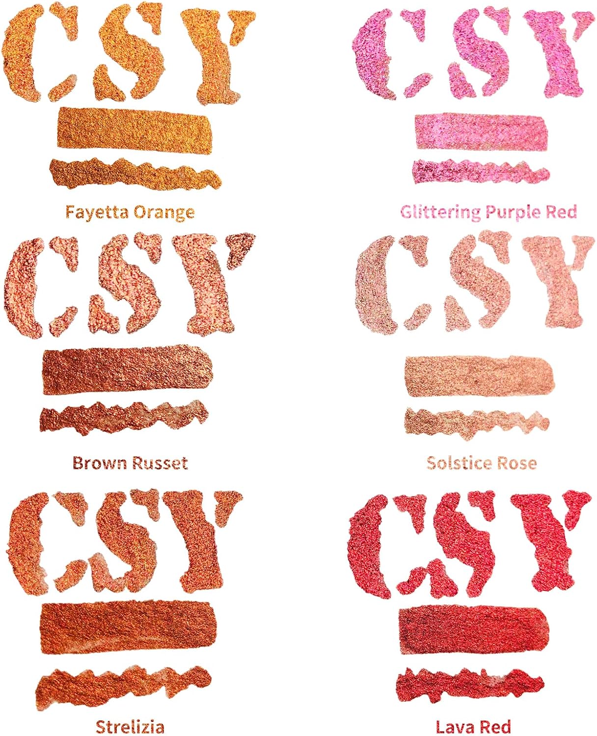 CSY art gallery Pearlescent Acrylic Inks Bottle with Dropper, 1oz - 29.5 ml Set of 6PCS Bronze Gold Red Liquid Drawing Ink for Calligraphy,Wood, Scrapbook Journals, Photo Albums (Saturn Twinkles Set)