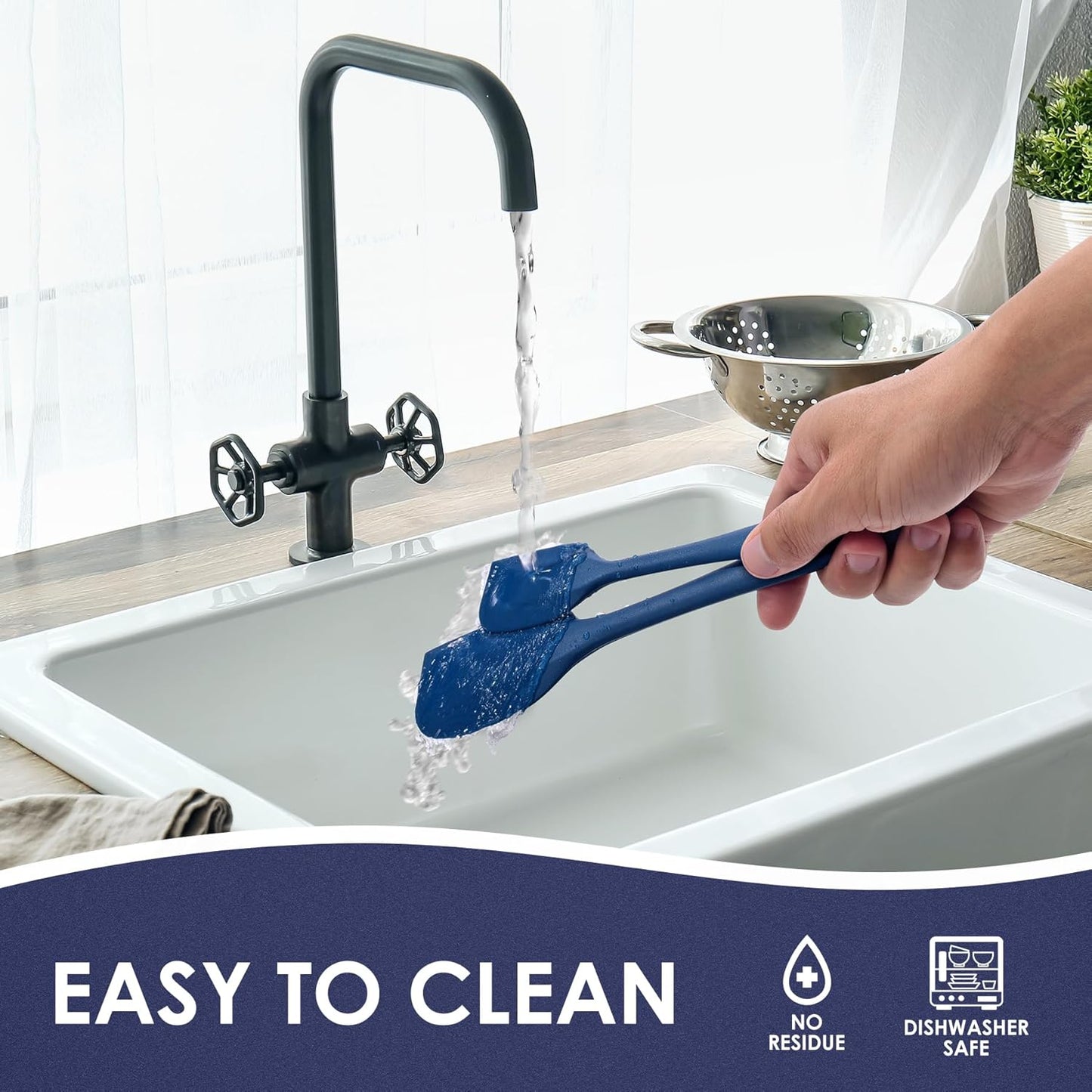 Heat Resistant 600℉ Silicone Spatula, Turner Mixing Spatulas set BPA Free Dishwasher Safe for Nonstick Cookware, Classic Blue