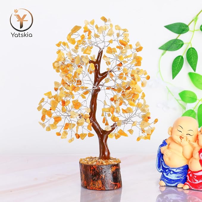 YATSKIA Yellow Aventurine - Crystal Tree, Yellow Crystal, Gem Tree, Chakra Tree, Artificial Trees, Crystal Tree for Positive Energy, Holistic Gifts for Women, Tree for Home Decoration