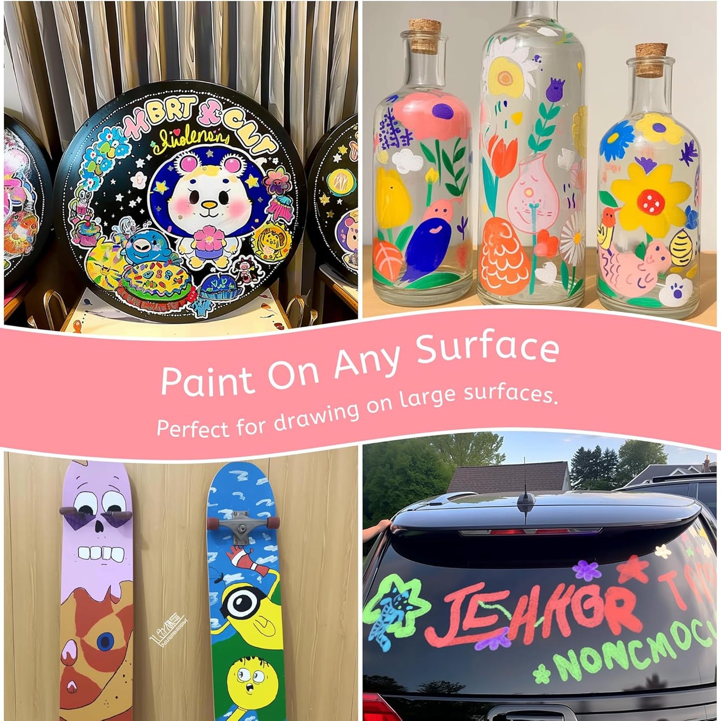 Jumbo Graffiti Poster Markers Set: 12 Neon Colors Large 15mm Wide Tip Permanent Ink Thick Acrylic Paint Pens for Rock Painting, Stone, Glass, Wood, Ceramic, Metal, Plastic, Fabric