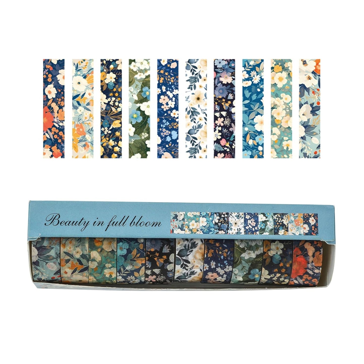 10 Rolls Blooming Flowers Washi Tape Set Floral Arts Adhesive Tapes Colorful Garden Decorative Masking Tape Sets for Craft, Kids, Scrapbook, DIY, Gift Wrapping (6-Silence)