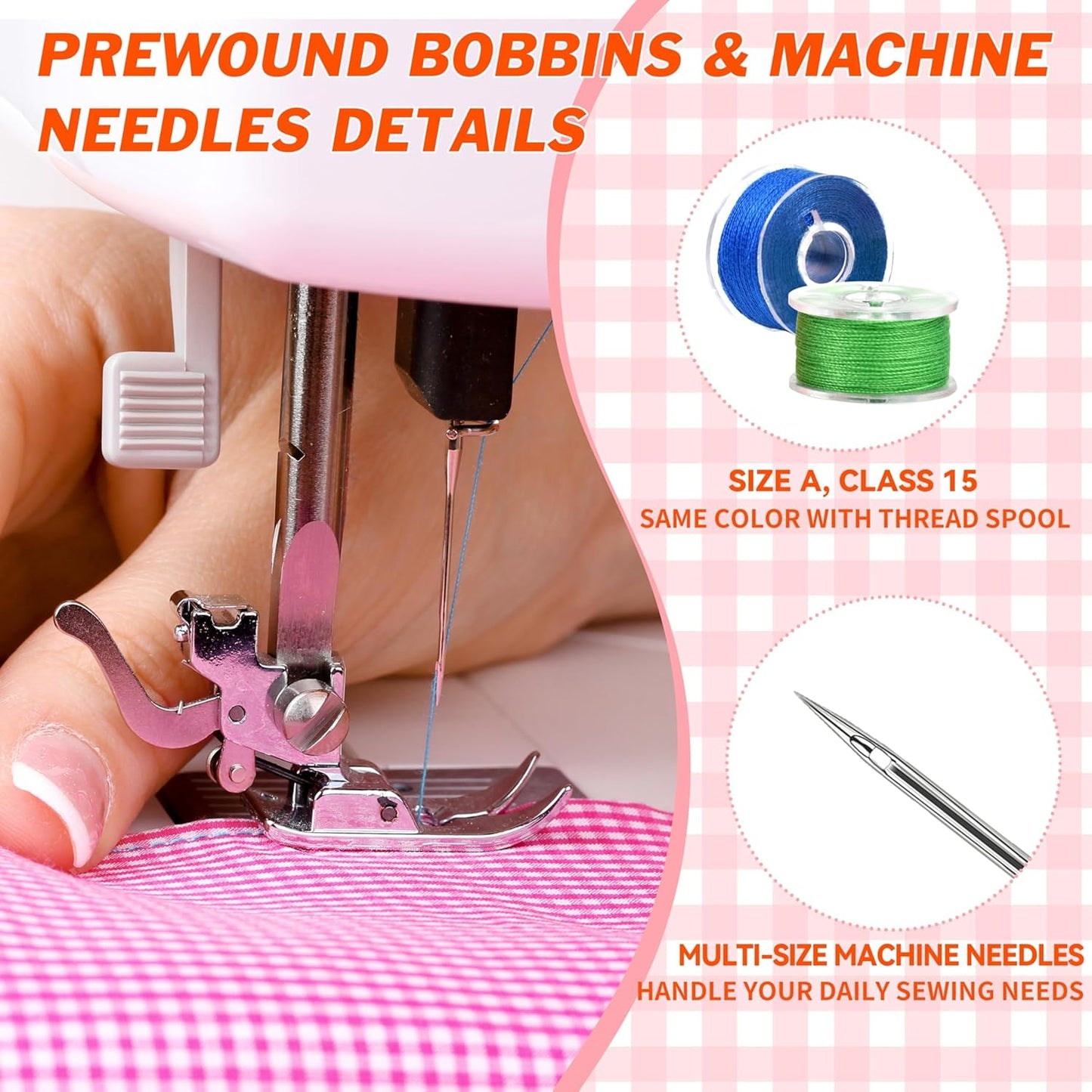 125 Pcs Sewing Thread Kit, 36 Assorted Colors Machine Threads with Spools, 400 Yards Prewound Bobbins Set with 50 Machine Needles (70/9, 75/11, 90/14, 100/16 110/18) for Universal Sewing Machines Use