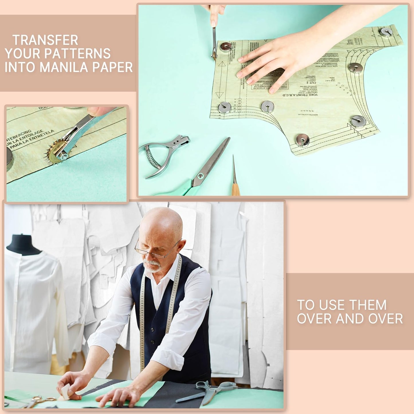 Manila Paper Roll for Pattern Making - 2X (0.11") Thick, White and Green Oak Tag Pattern Paper, Ideal for Preserving Your Designs (10 Yards X 48")