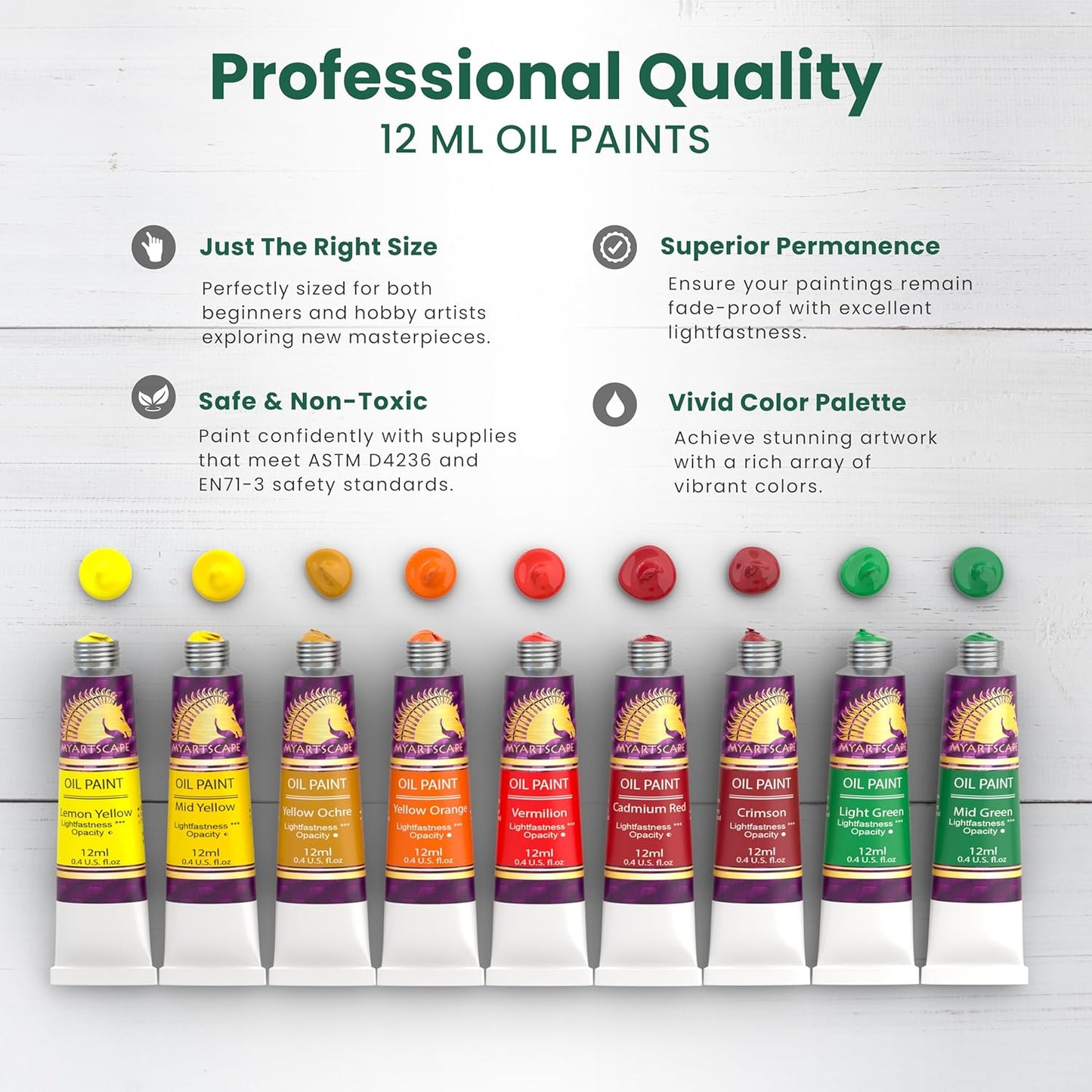 MyArtscape Oil Paint Set - 12ml x 24 Tubes - Lightfast - Heavy Body - Oil-based Colors - Great Pigment Load - Artist Quality Painting Supplies - Professional Craft Paints