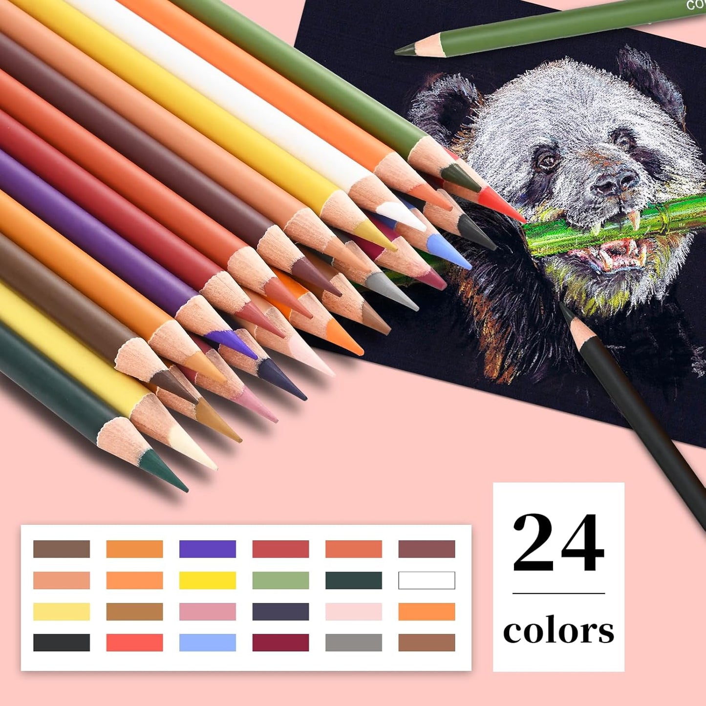 24-Color Charcoal Pencil Set – Skin Tones & Pastel Chalk Pastel Chalk Colored Pencils for Sketching, Shading & Portrait Art – Professional & Beginner Artist Kit