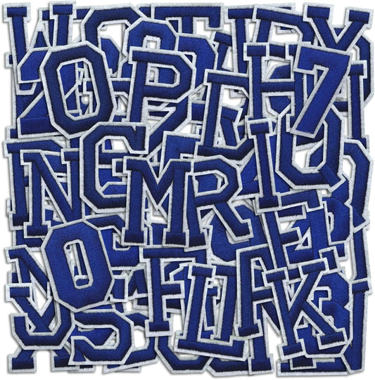 Letter and Number Iron On Patches, A-Z Alphabet and Numbers 0-9 Embroidery Applique Patch, DIY Decorative Heat Press Patches for Clothing Jeans Jackets Backpacks Hats (Blue 72 Pcs)