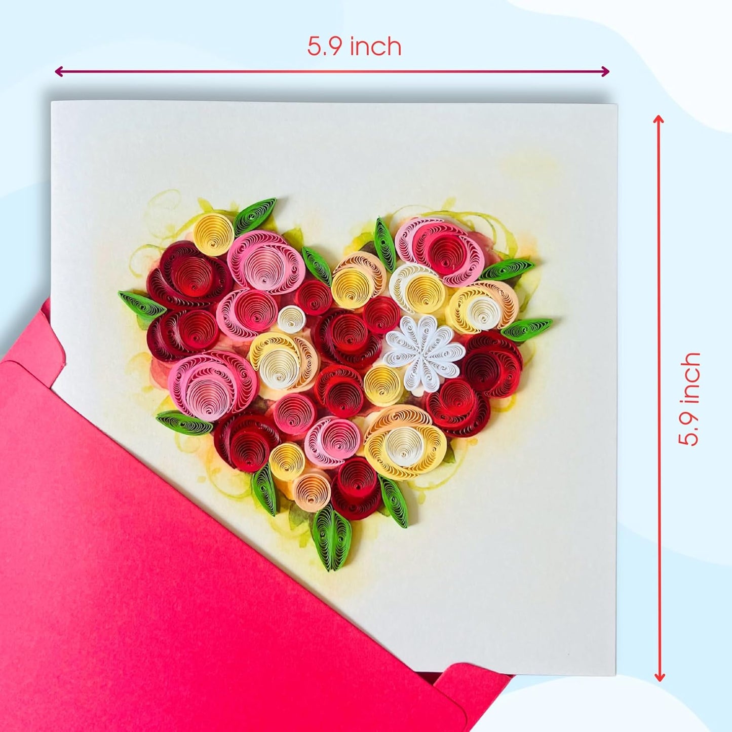 Quilling Cards, handmade card, quilled cards with Handmade Art Quilling birthday card for women, Birthday card, mother... colorful heart design (Flowers Heart 3)