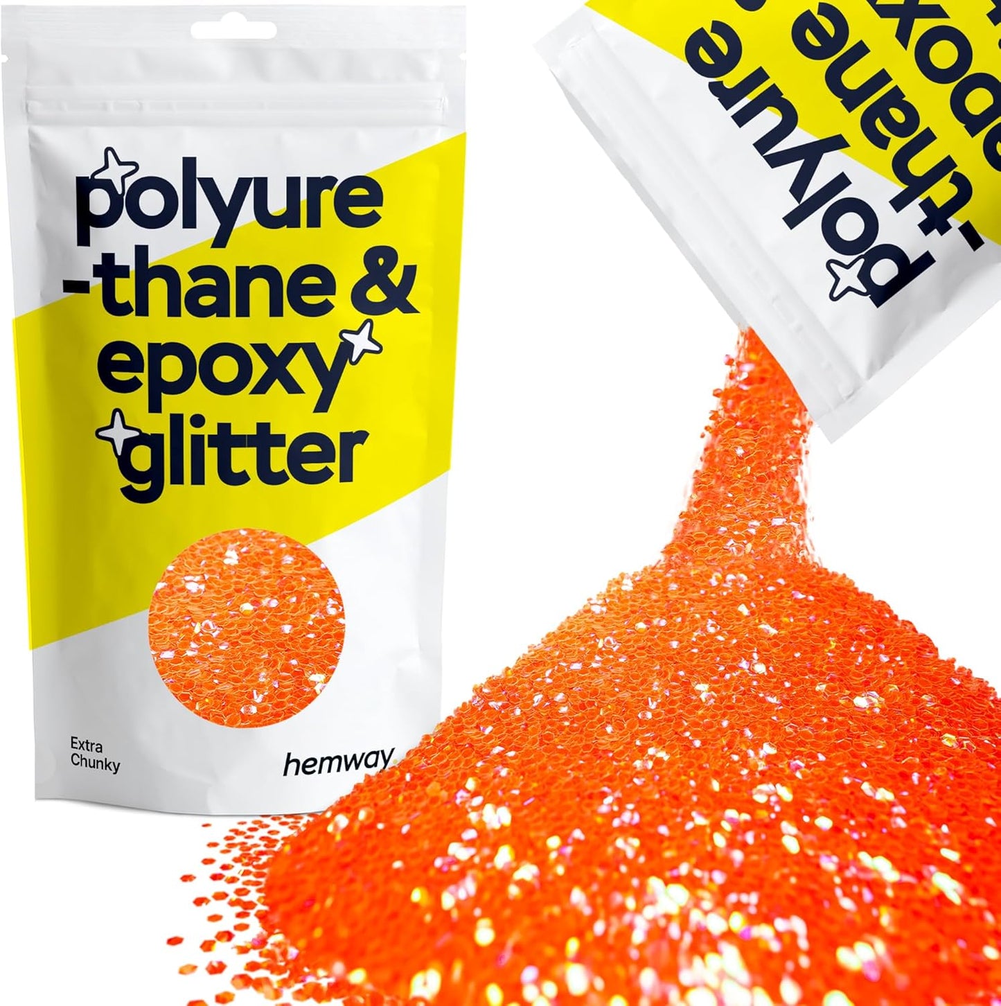 Hemway Polyurethane & Epoxy Resin Glitter 100g / 3.5oz Metallic Crystal Flake Additive for Flooring Jewelry Tumblers Glass Pigment - Extra Chunky (1/24" 0.040" 1mm) - Fluorescent Peach