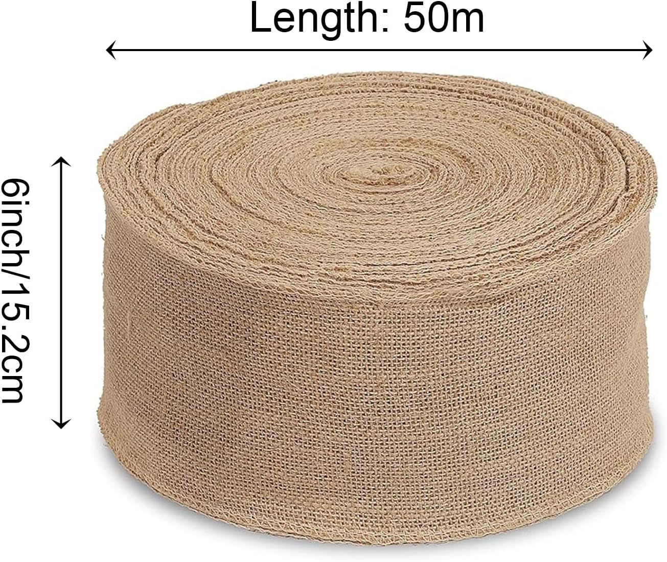 KINJOEK 6 Inch Wide 54 Yards Burlap Ribbon, Natural Jute Fabric Ribbon Crafts Ribbon for Christmas Wedding Gifts Burlap Fabric DIY for Decoration