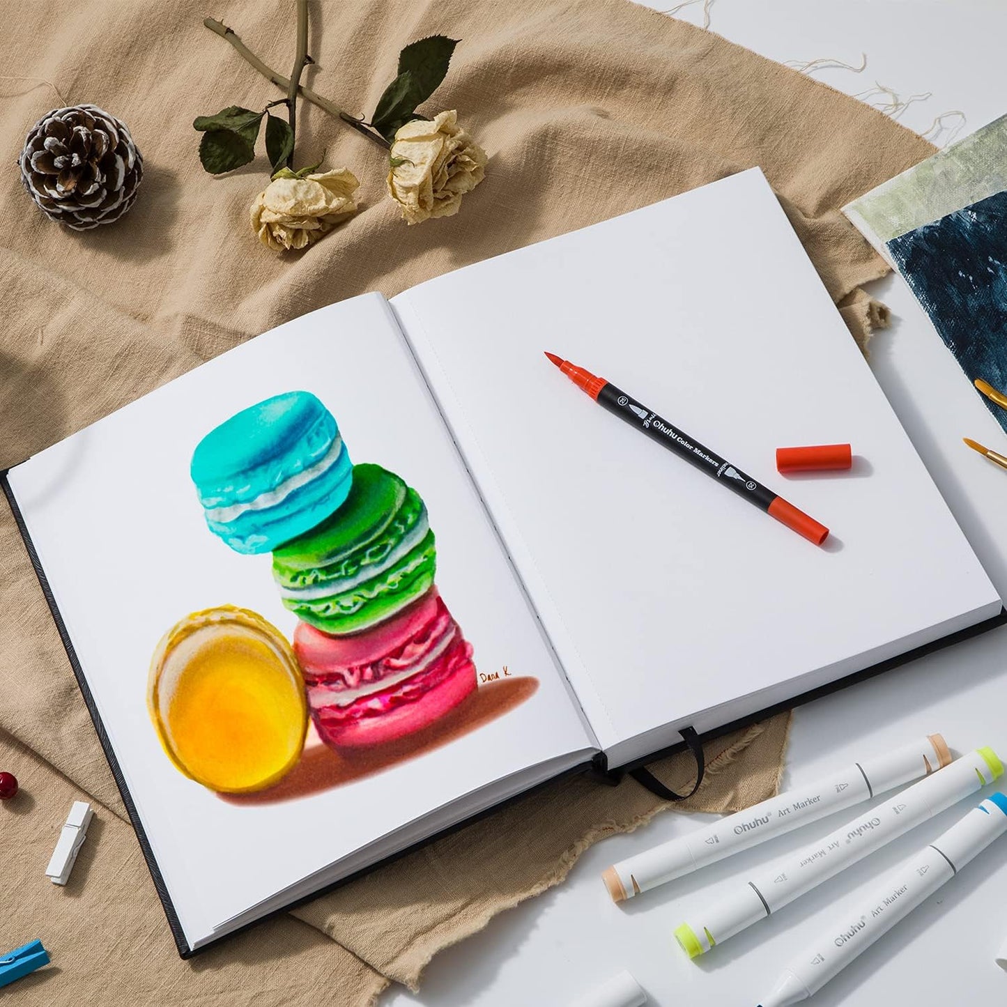 Ohuhu Mix Media Pad - 10"x7.4" Mixed Media Art Sketchbook, 120 lb/200 gsm Heavyweight Papers, 78 Sheets/156 Pages, PU Hardcover Mixed Media Paper Pad for Acrylic Painting Christmas Gift