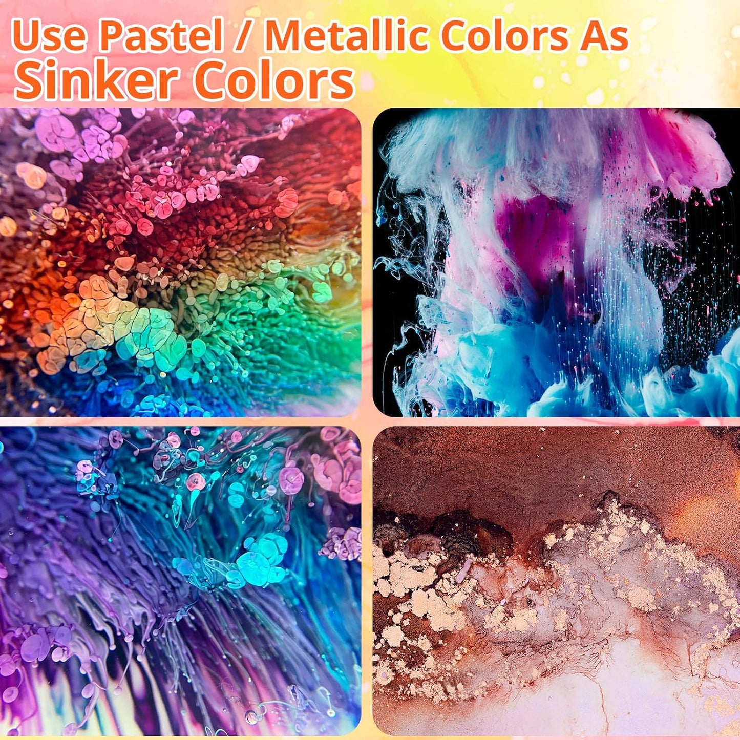 LET'S RESIN 64pcs Concentrated Alcohol Ink Set, 9 Pastel and 9 Metallic Vibrant Colors Alcohol-Based Resin Ink for Epoxy Resin, Alcohol Paint Dye for Resin Art, Tumblers, 3D Bloom (Each 0.35oz)