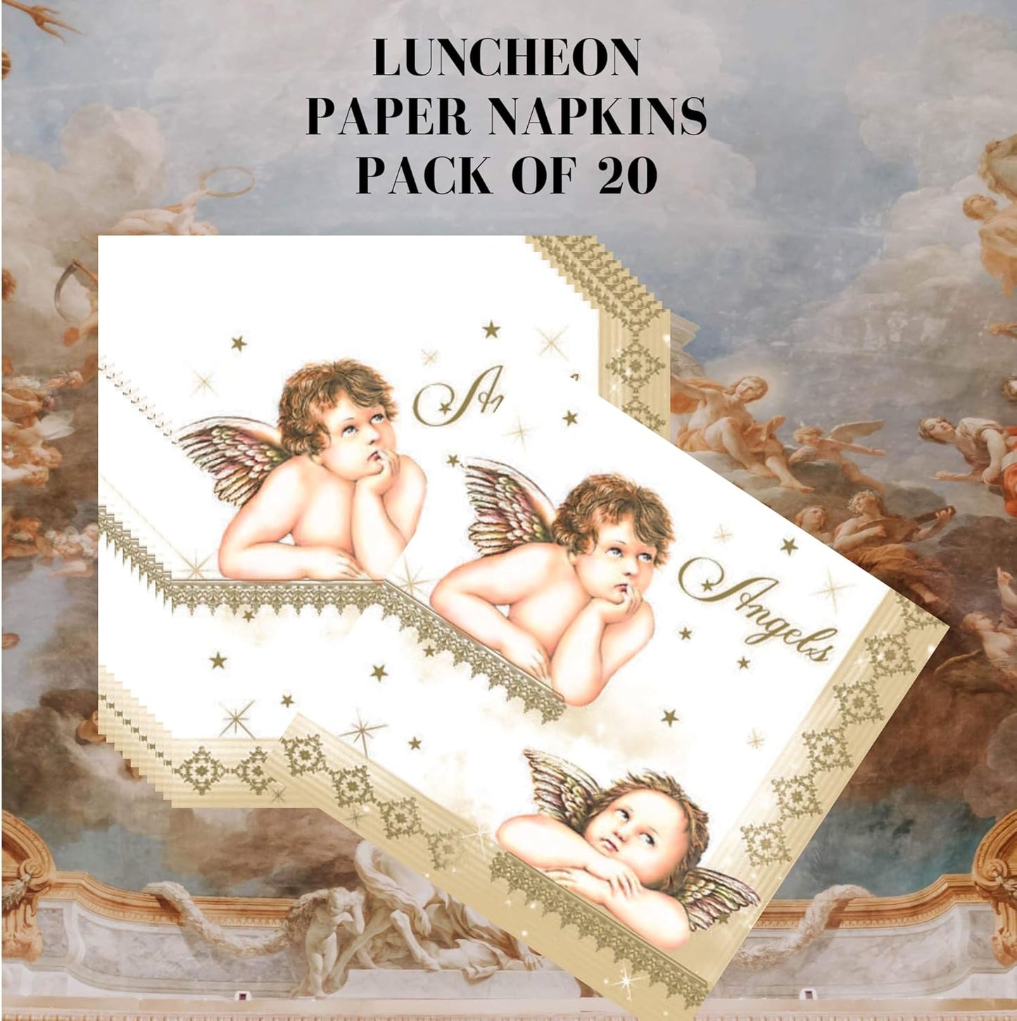 20-ct 13x13 Christmas Paper Decoupage Napkins, 3-Ply Servilletas Tissue Napkin for Dinner and Parties, Disposable Napkins (Famous Angel)