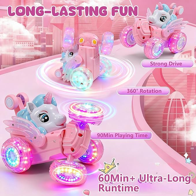 Unicorn Toys RC Car for Girls 4-6 Pink Cute Remote Control Toy for Beginner - Easy-to-Use, 360°Flips Stunt & Cool Blinky Lights - 3 4 5 6 7 8-10 Year Old Girl Birthday Gift Idea Christmas Stuff