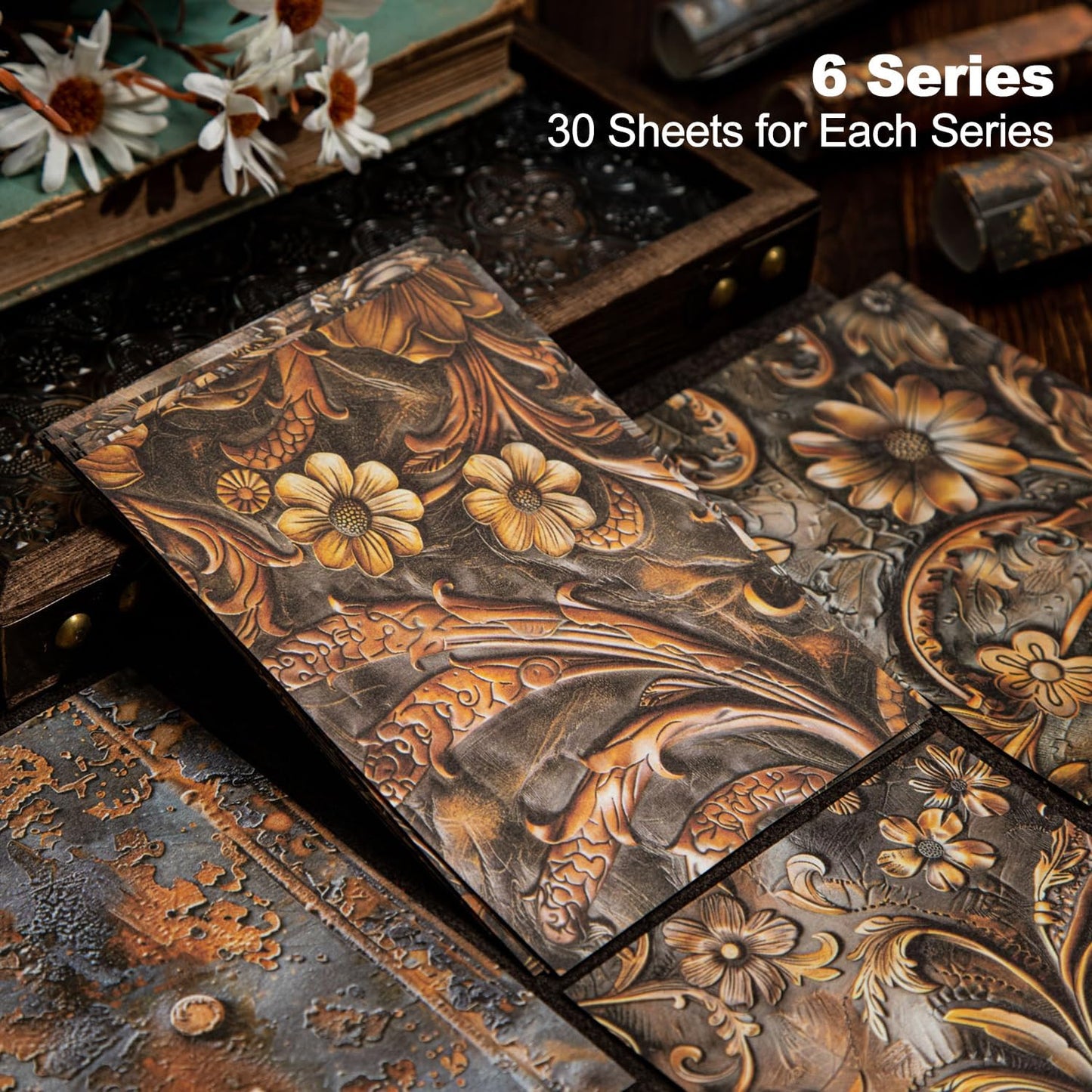 Vintage Floral Scrapbook Paper Set, 180 PCS Retro Craft Paper Kit with Glue Tape for Journaling, Scrapbooking, DIY Crafts, and Art Supplies