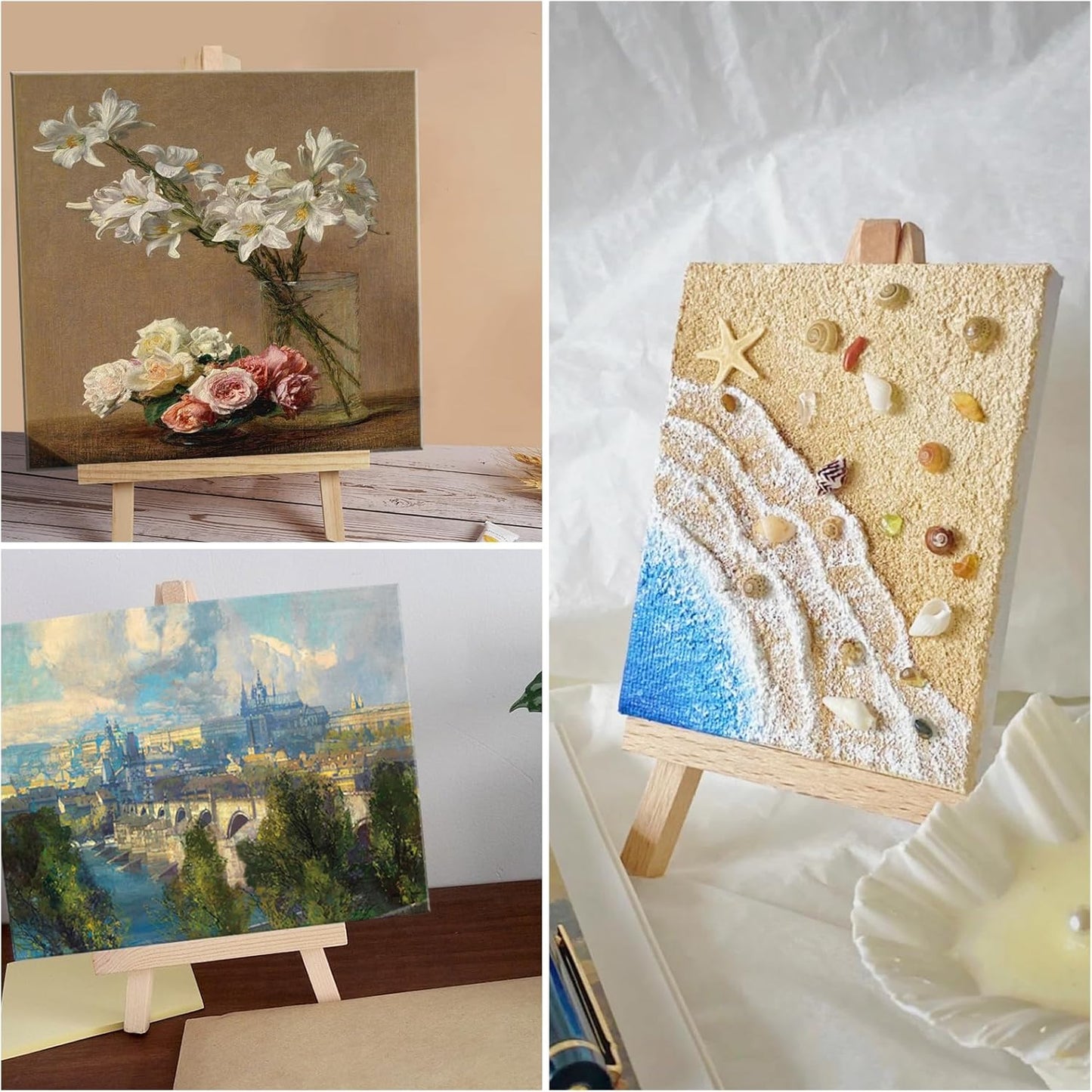 24 Pack 9 Inch Wooden Display Stand, Wooden Tripod Holder Stand, Painting Stand, Used for Displaying Business Cards and Photos, Student Desktop Easel for Painting