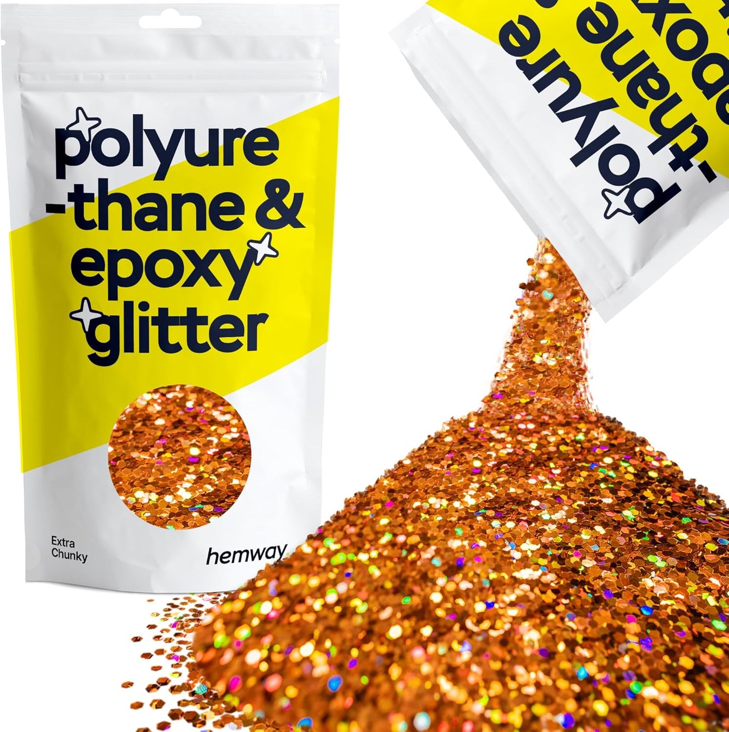 Hemway Polyurethane & Epoxy Resin Glitter 100g / 3.5oz Metallic Crystal Flake Additive for Flooring Jewelry Tumblers Glass Pigment - Extra Chunky (1/24" 0.040" 1mm) - Copper Holographic