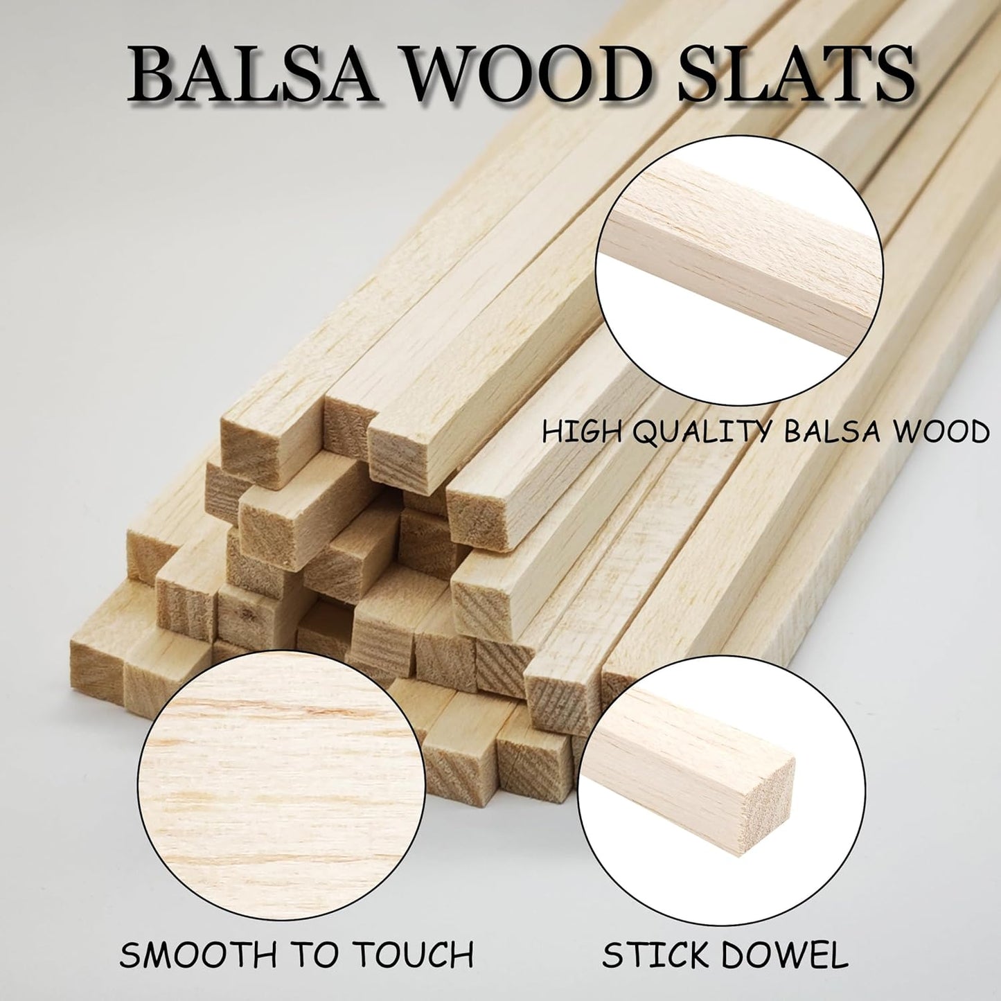 30Pcs Balsa Wood Square Dowels 3/8" x 3/8" x 12" inch ，DIY Balsa Wood Sticks for Crafts Model Making