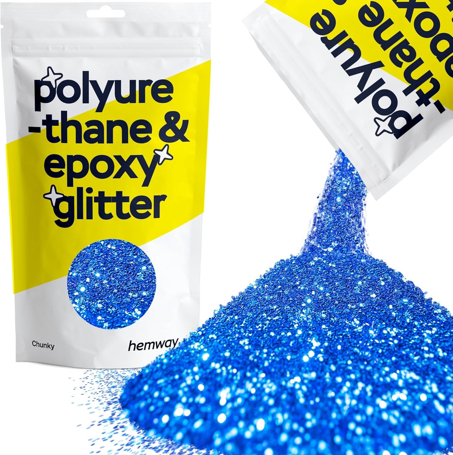 Hemway Polyurethane & Epoxy Resin Glitter 100g / 3.5oz Metallic Crystal Flake Additive for Flooring Jewelry Tumblers Glass Pigment - Chunky (1/40" 0.025" 0.6mm) - Sapphire Blue