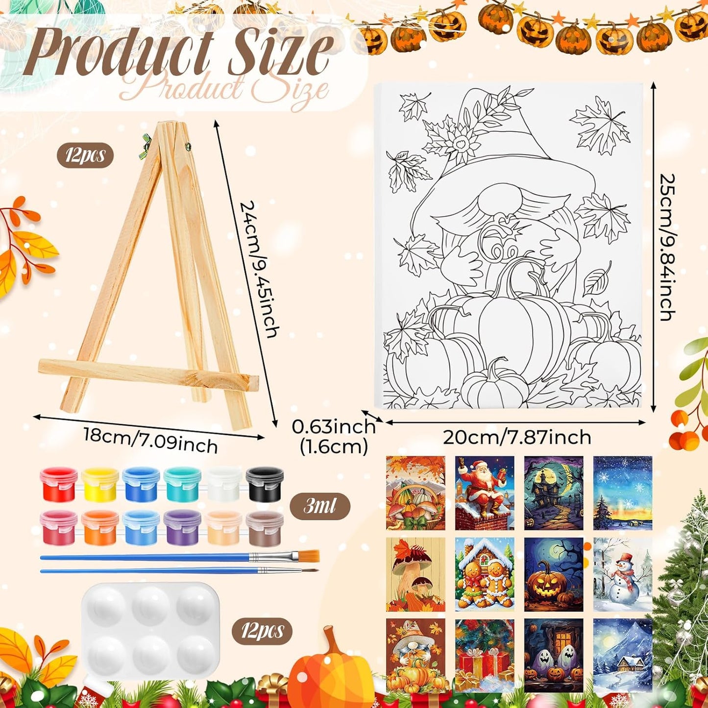 Zhanmai 12 Pack Pre Drawn Canvas for Painting Sip and Paint Kit 8" x 10" Paint Party Set Canvas Painting Pre Printed Canvases for Party Favor DIY Virtual Adult's Date Night(Various Festivals)