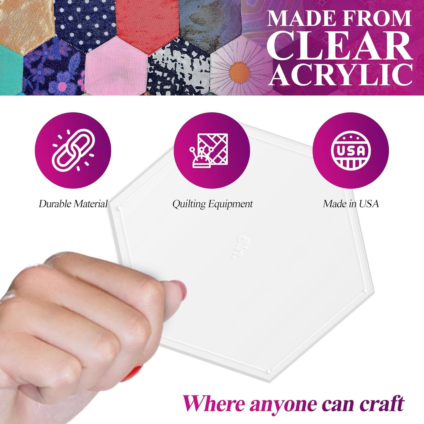 Hexagon Quilting Template Set - 8" with 1/4" Seam Allowance - Durable Acrylic Templates for Quilting, Patchwork, Crafting, & Sewing Projects - Clear Templates for Accurate Designing