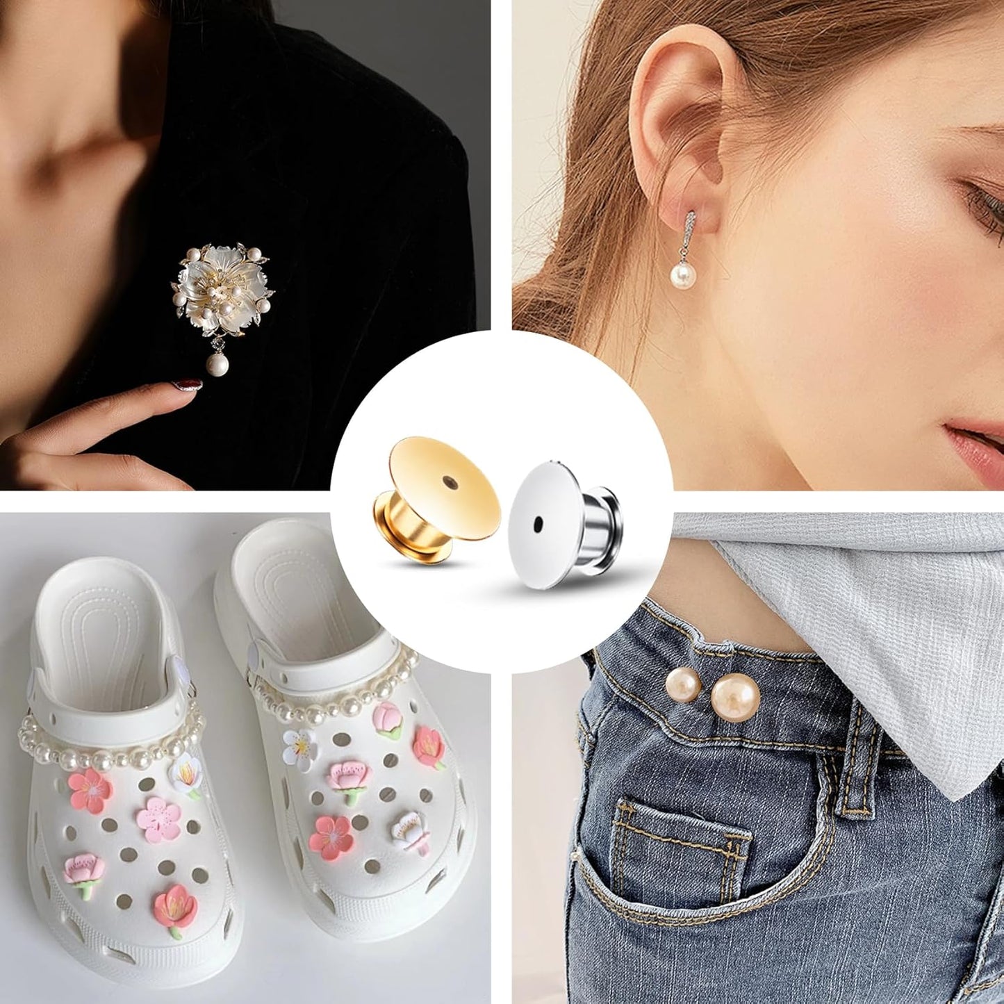 Locking Pin Backs - Enamel Brooch Locks Buckle 50pcs Badge Lapel Button Back Lock for DIY Crafts(Gold and Silver)