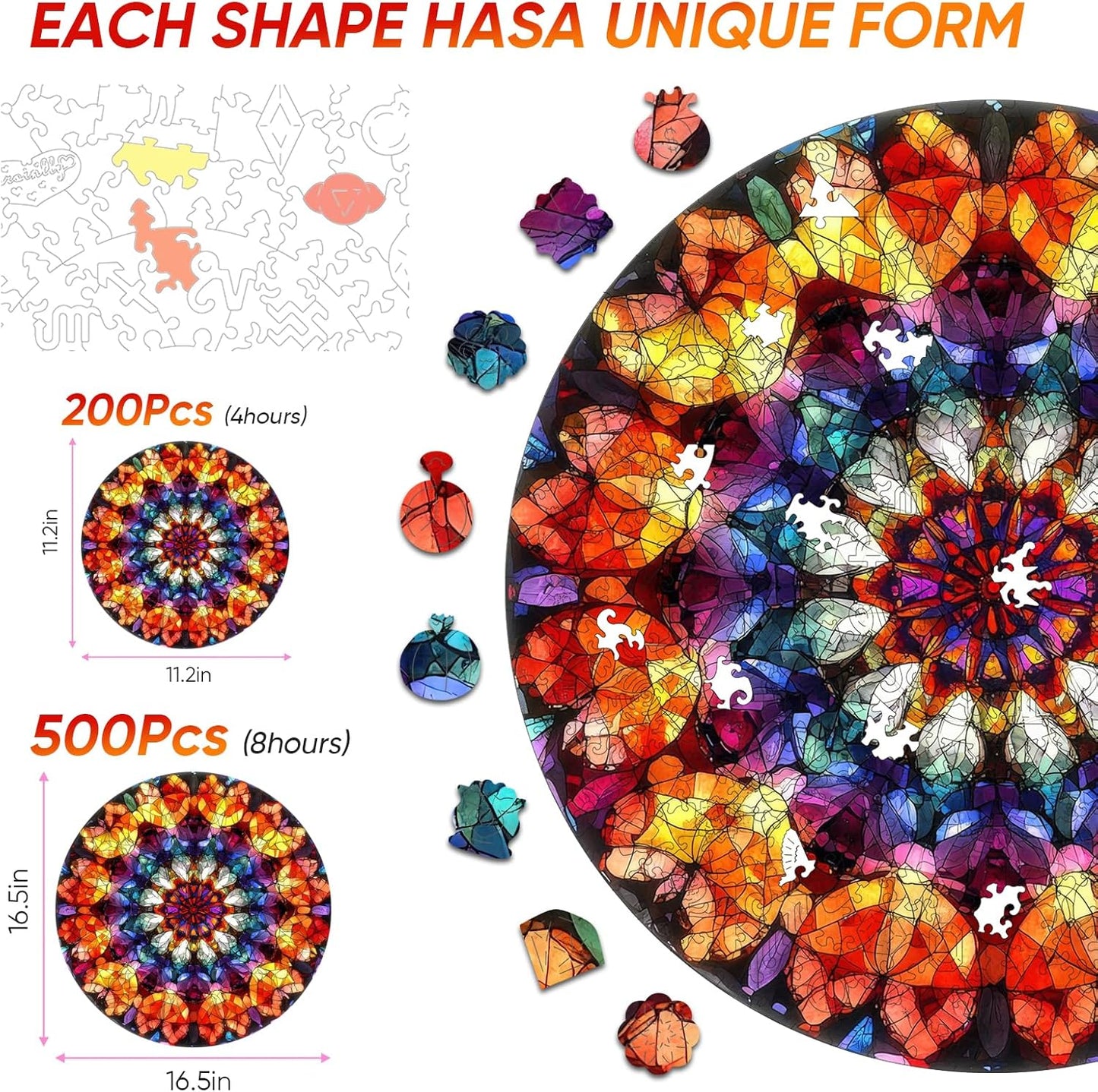 Puzzles for Adults Crystal Mandela Wooden Puzzles, 200 Pieces Unique Shaped Liberty Jigsaw Puzzles, Creative Toys for Adults and Kids, Fun Challenge Family Game 11.2'' x 11.2''