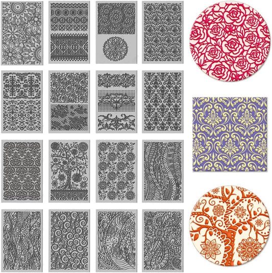 CHGCRAFT 16 Sheets 16 Styles Retro Lace Polymer Clay Texture Mat Mandala Tree Modeling Pattern Pad Bohemian Texture Sheets for Polymer Clay Making Earrings Jewerly Tools, 4×2.6 inch