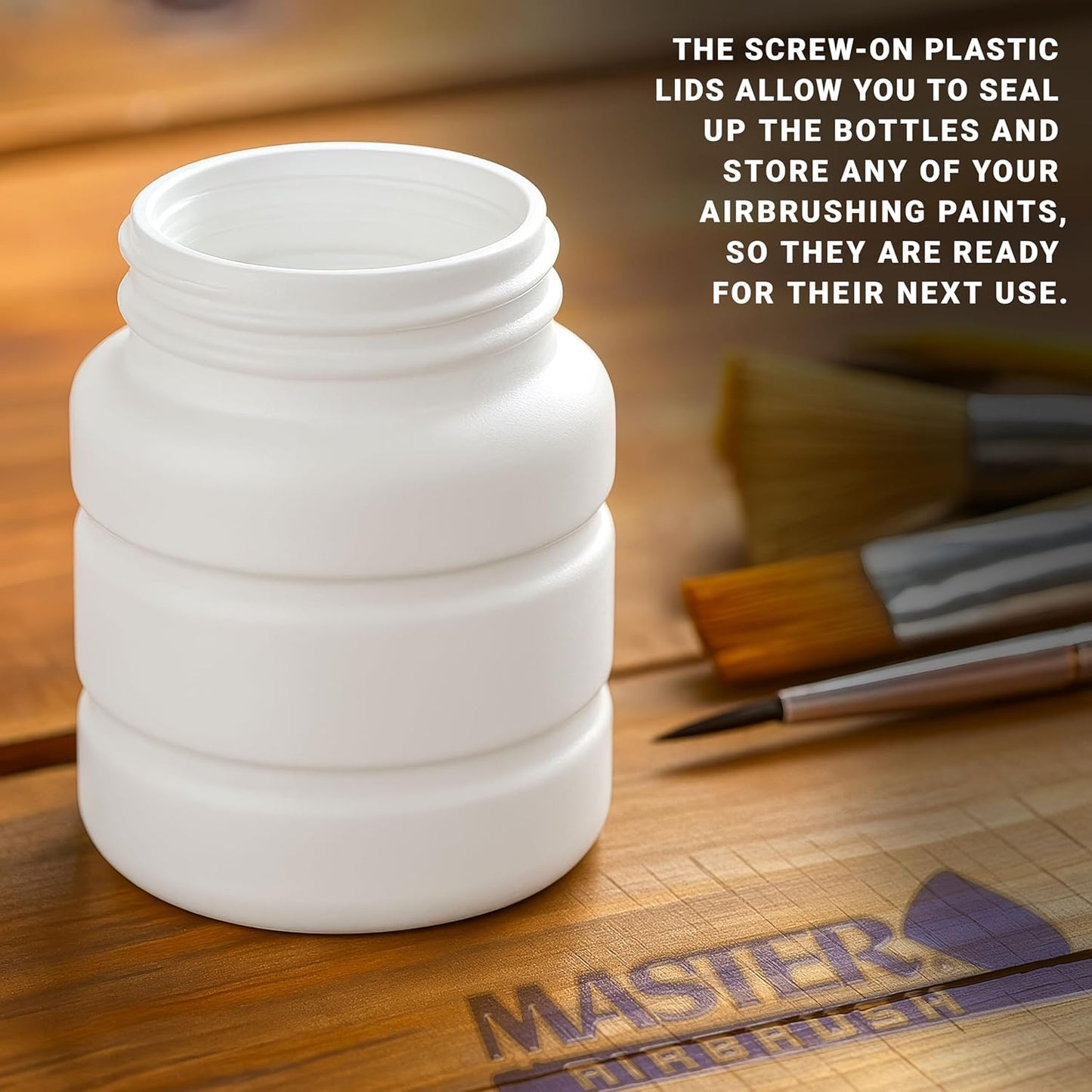 Master Airbrush (Pack of 10) TB-005 Empty 2.7-Ounce (80cc) Plastic Jar Bottles with 60° Down Angle Adaptor Lid Assembly - Fits Single-Action Siphon Feed Airbrushes, Use on Master Badger Paasche Iwata