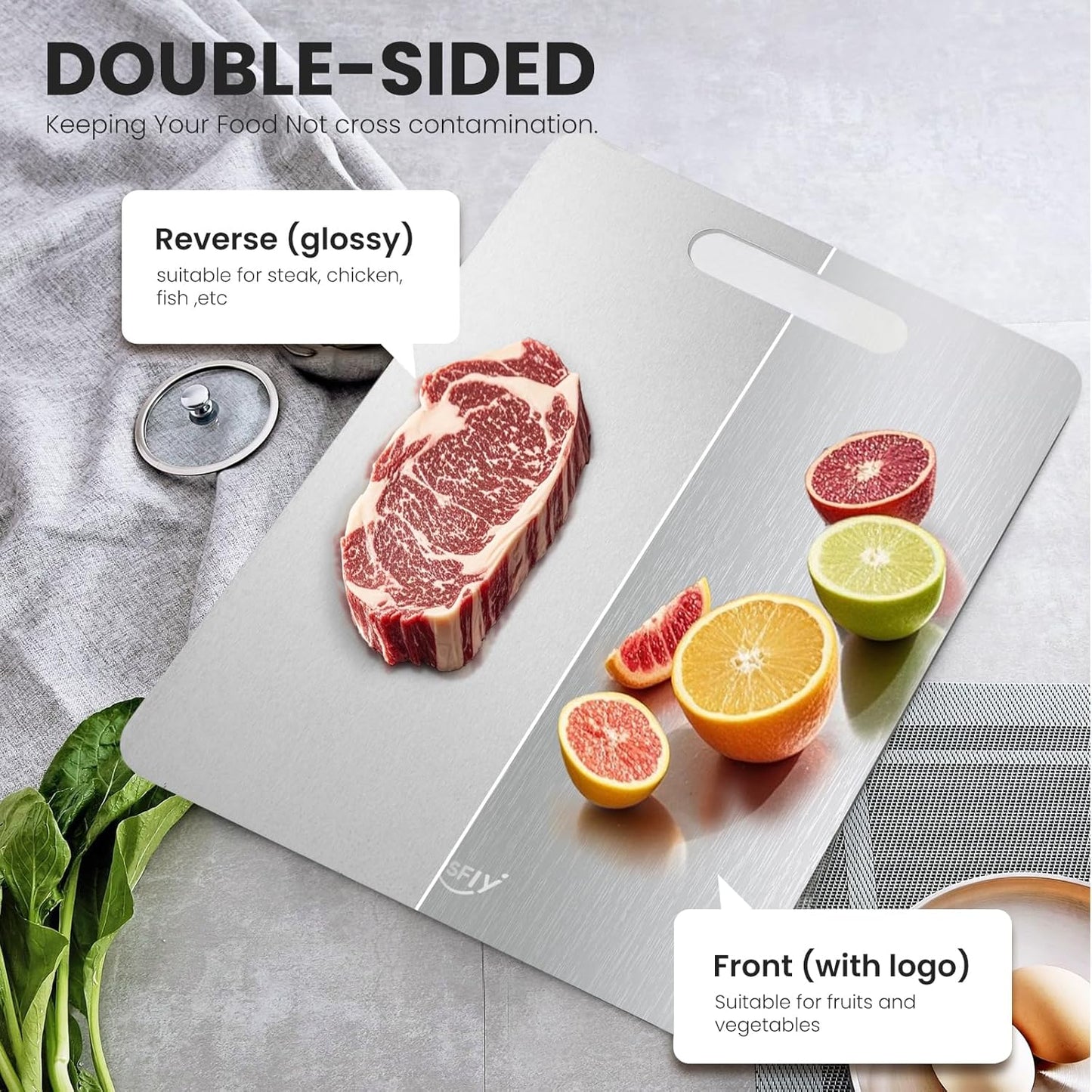 New Titanium Cutting Board - 100% Pure Titanium Cutting Boards For Kitchen,Easy to clean,Double-sided food-grade Cutting Board For Cutting Meats, Fruits And Vegetables (Large)