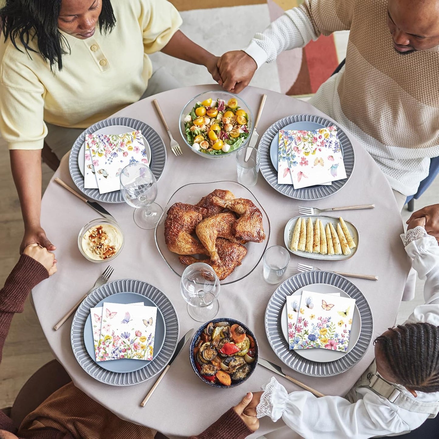 Fulmoon 200 Pieces Summer Floral Cocktail Napkins Disposable Wildflower Dessert Paper Napkins Bulk Flower Decoupage Beverage Towel for Summer Tea Party Dinner Decorative