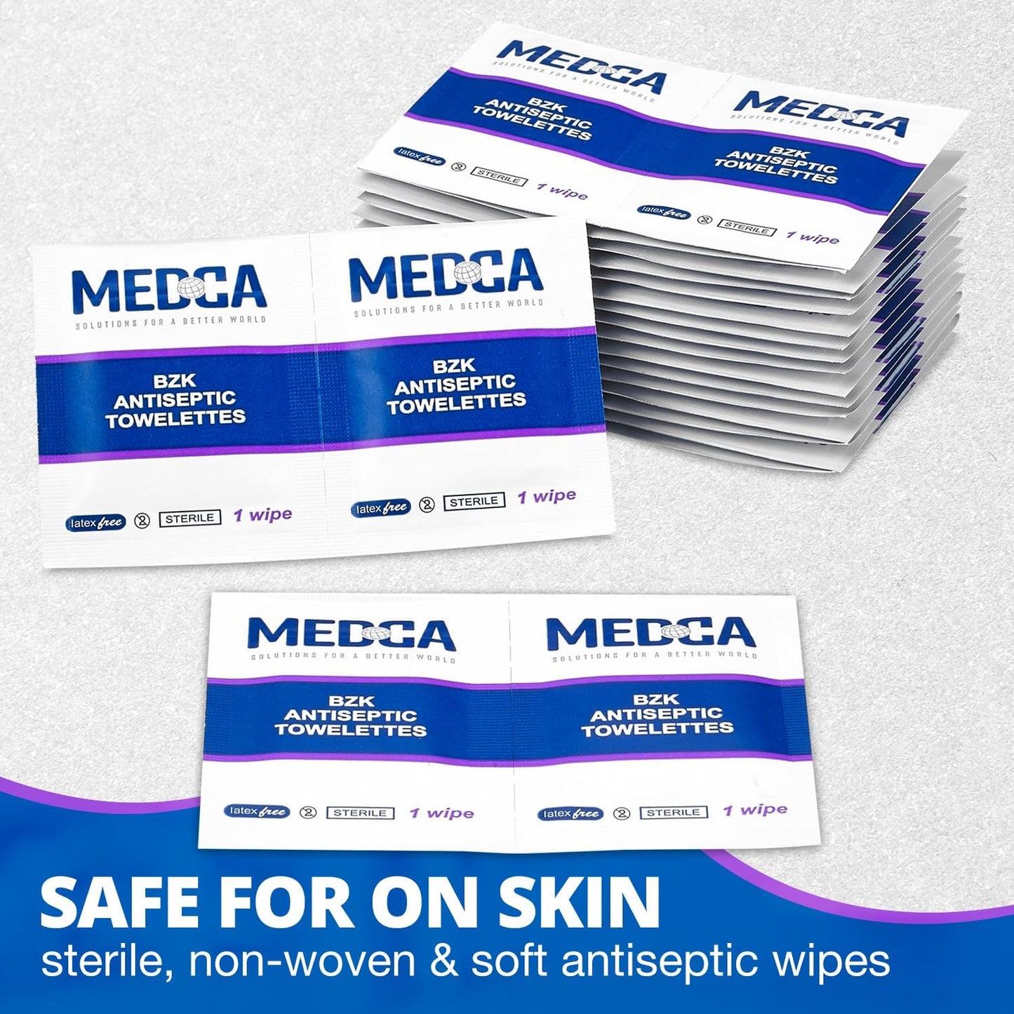 Benzalkonium Chloride Towelletes Hand Wipes – (Pack of 200) Chloride Swabs Individual BZK Single-Use Packets by MEDca 5"x6"