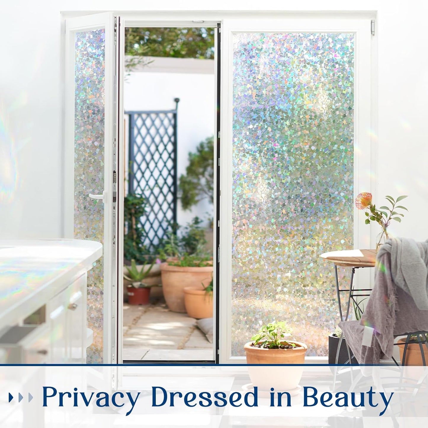 Haton Window Privacy Film, Rainbow Stained Glass Window Clings, 3D Decorative UV Sun Blocking Sticker, Removable Static Cling Heat Control Tint for Home Door, 17.5" x 78.7" Non-Adhesive