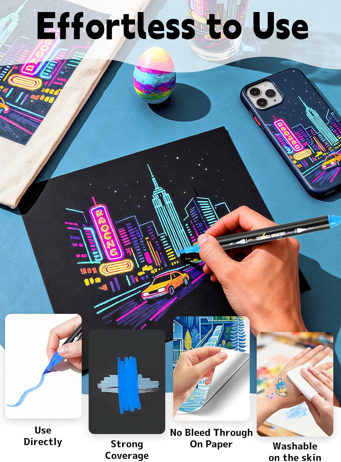 30 Colors Acrylic Paint Pens, Dual Tip Acrylic Paint Markers with Brush and Fine Tips for Kids and Adults, Wood, Canvas, Stone, Rock Painting, Glass, Ceramic Surfaces, DIY Crafts Making