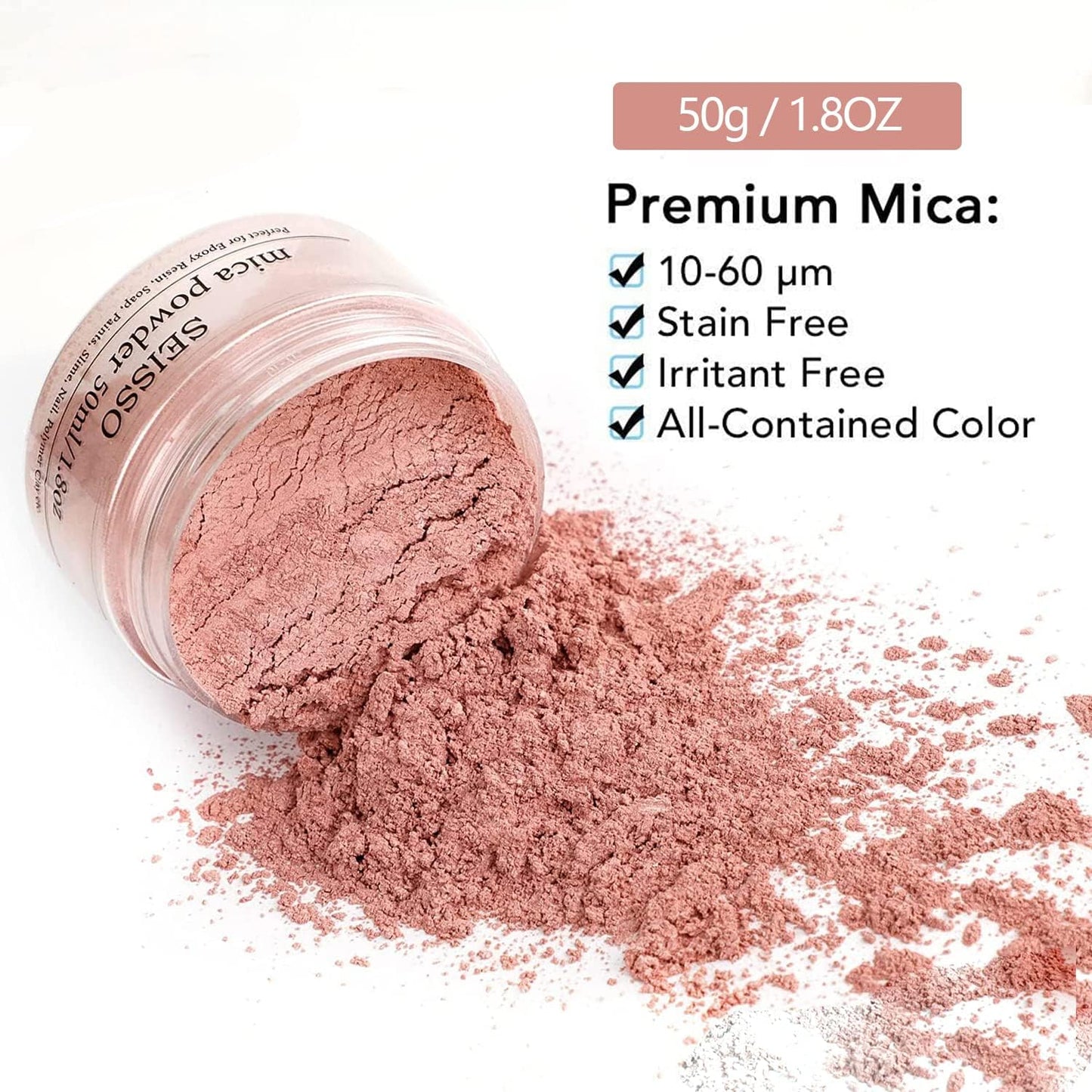 SEISSO Rose Gold Mica Powder for Epoxy Resin 1.7 oz /50g Powdered Pigment for Soap Colorant Bath Bomb Dye, Cosmetic Grade for Lip Gloss, Acrylic Nails Polish, Craft Projects