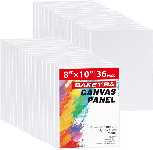 Canvas Boards for Painting 36 Pack, 8x10 Inch Painting Canvas Panels, 100% Cotton White Blank Art Supplies for Acrylics Oil Watercolor Tempera Paints