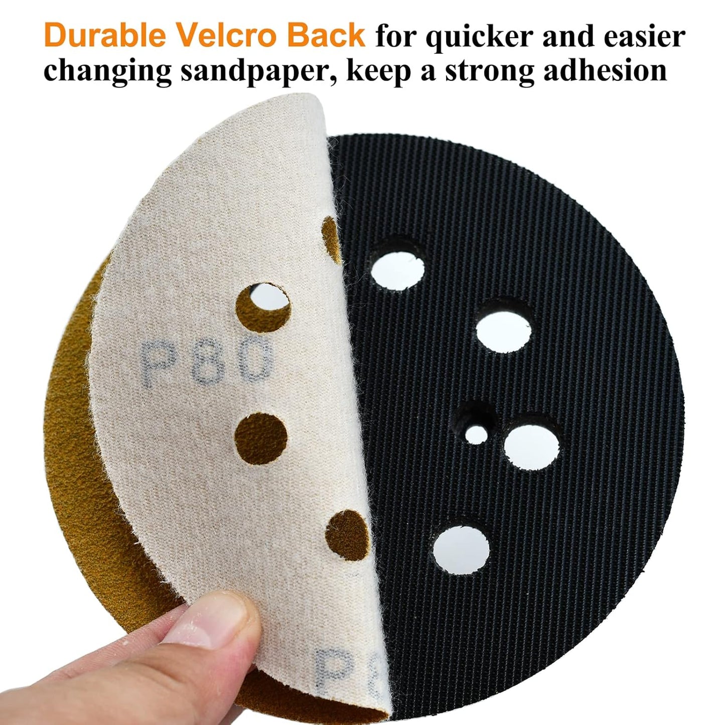 5-Inch 8-Hole Hook and Loop Sanding Discs 80-Grit Random Orbit Sandpaper, 100-Pack