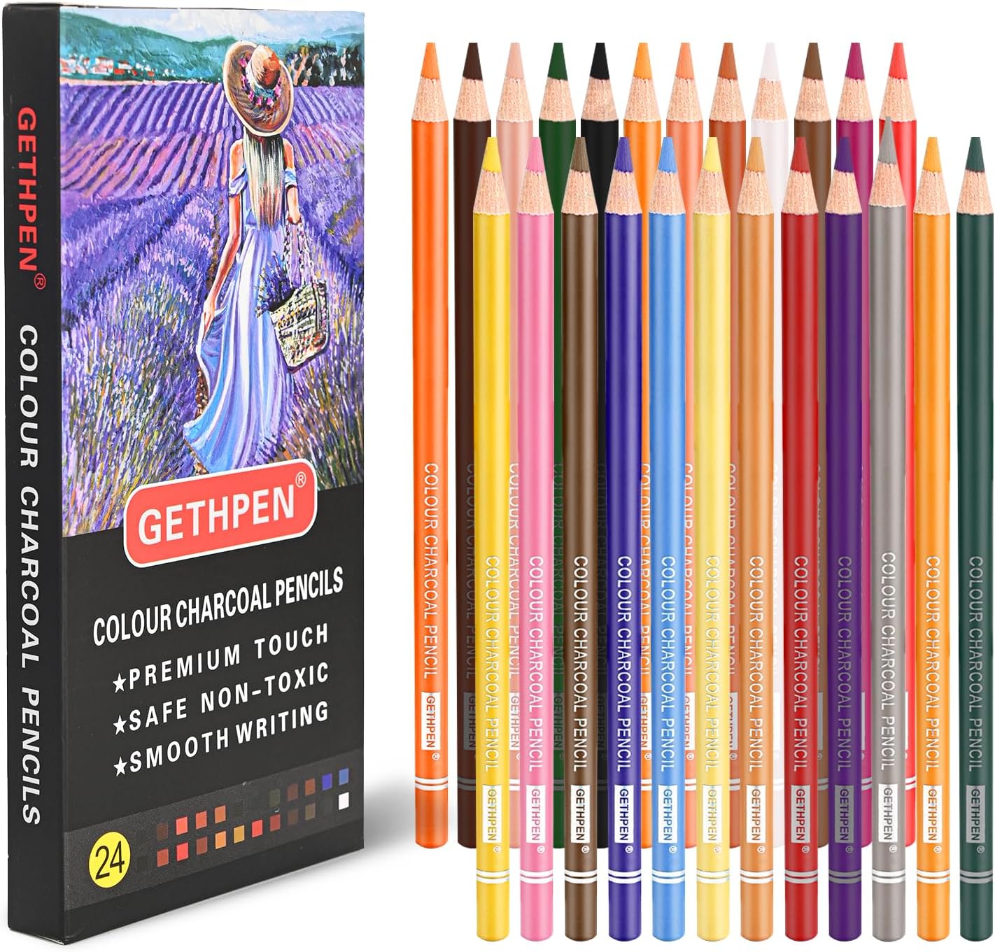 24-Color Charcoal Pencil Set – Skin Tones & Pastel Chalk Pastel Chalk Colored Pencils for Sketching, Shading & Portrait Art – Professional & Beginner Artist Kit
