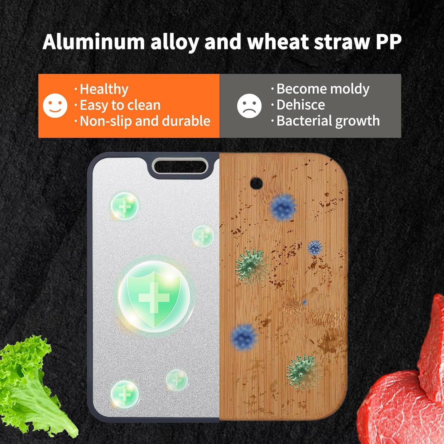 Titanium Cutting Board for Kitchen，100% Double Sided Solid Pure Titanium Cutting Board with Juice Groove &Wheat Straw PP Chopping Board Food Grade (Medium (15''×11‘’ Inche))