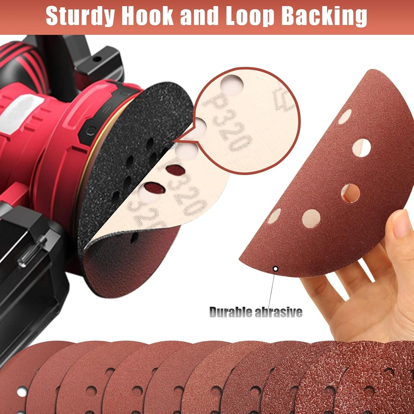 320 Grit 5 Inch Sanding Discs Hook and Loop Sandpaper, 150 PCS 8 Hole Adhesive Fine Sand Paper for Random Orbital Sander