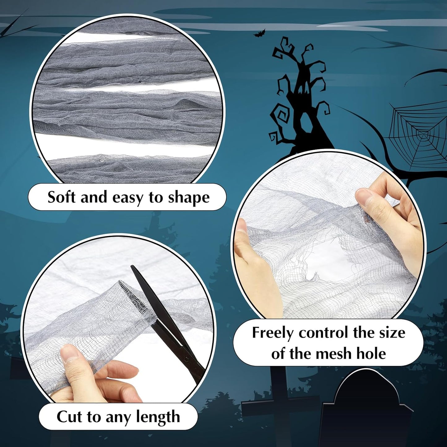 Boao Halloween Cheese cloth 27.56 x 590.55 Inch Gray Cheesecloth Roll for Crafts Large Cotton Muslin Gauze Fabric for Halloween Outdoor & Indoor Spooky Decoration