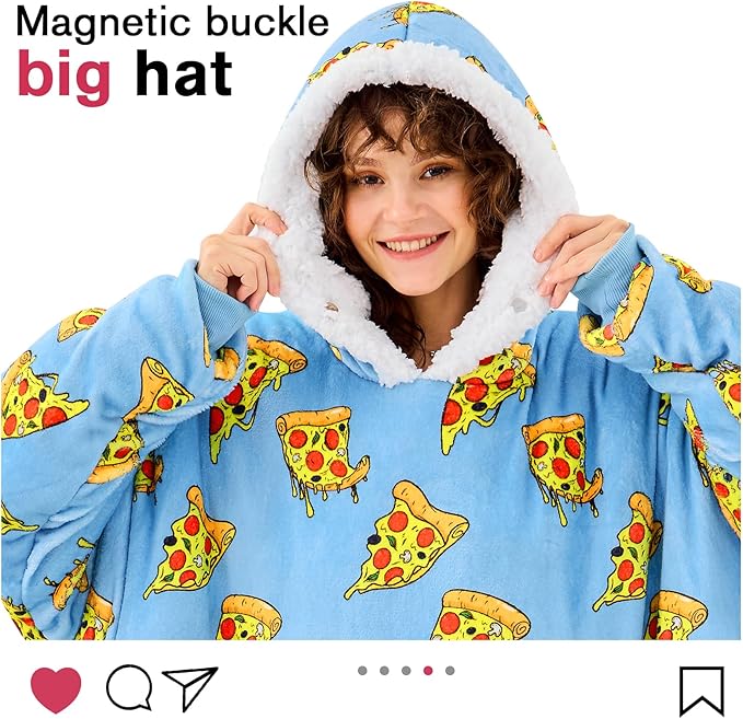 yescool Wearable Blanket Hoodie, Flannel Sherpa Fleece Blanket Sweatshirt for Adults Women Men,One Size Fits All