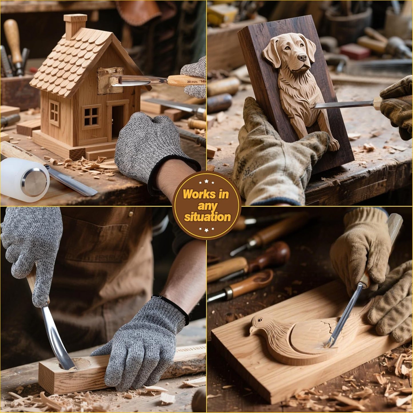 Wood Carving Tools, Wood Carving Kit of 12 Chisels, 1 Nylon Hammer & Leather Bag, CR-V Wood Chisel Set Whittling Kinves Kit, Carving Knife Set for Beginners, Carpenters