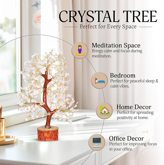 YATSKIA Clear Quartz Crystal Tree for Home Decor, Handmade Gemstone Tree for Positive Energy, Good Luck Birthday Gifts for Women