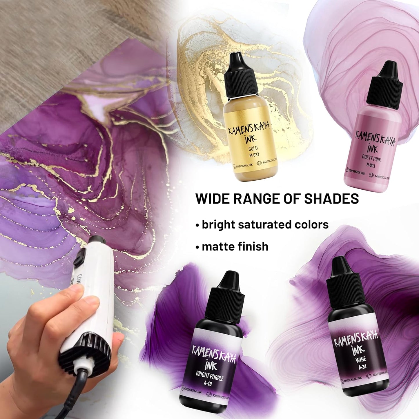 Alcohol Ink Set #1: Matched Color Combination of Alcohol Inks, 4 pcs. 0.51 fl oz (15 ml) Each