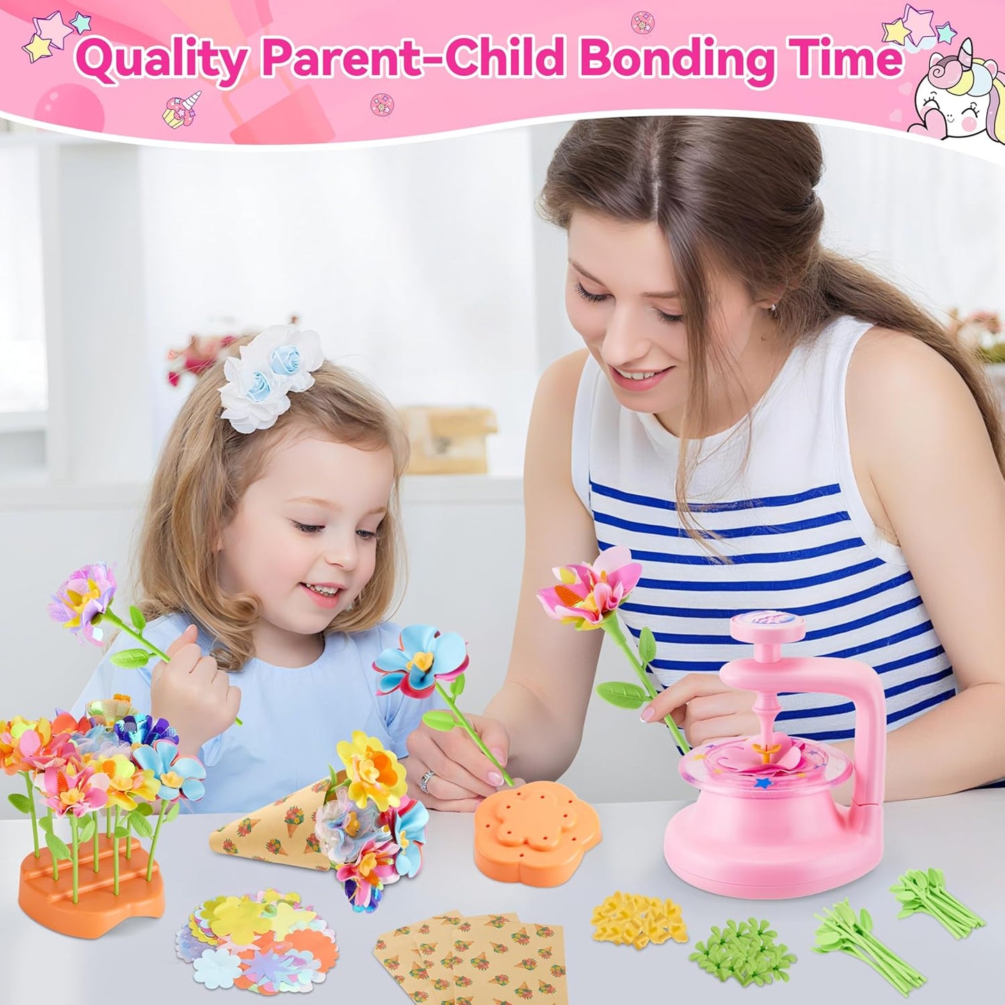 Hamdol DIY Flower Bouquet Craft Kit for Girls Ages 4-8, Creative Fabric Flower Making Set, Educational STEM Toy for Kids 5 6 7 8, Preschool Arts & Crafts Birthday or Christmas Gift for Boys and Girls