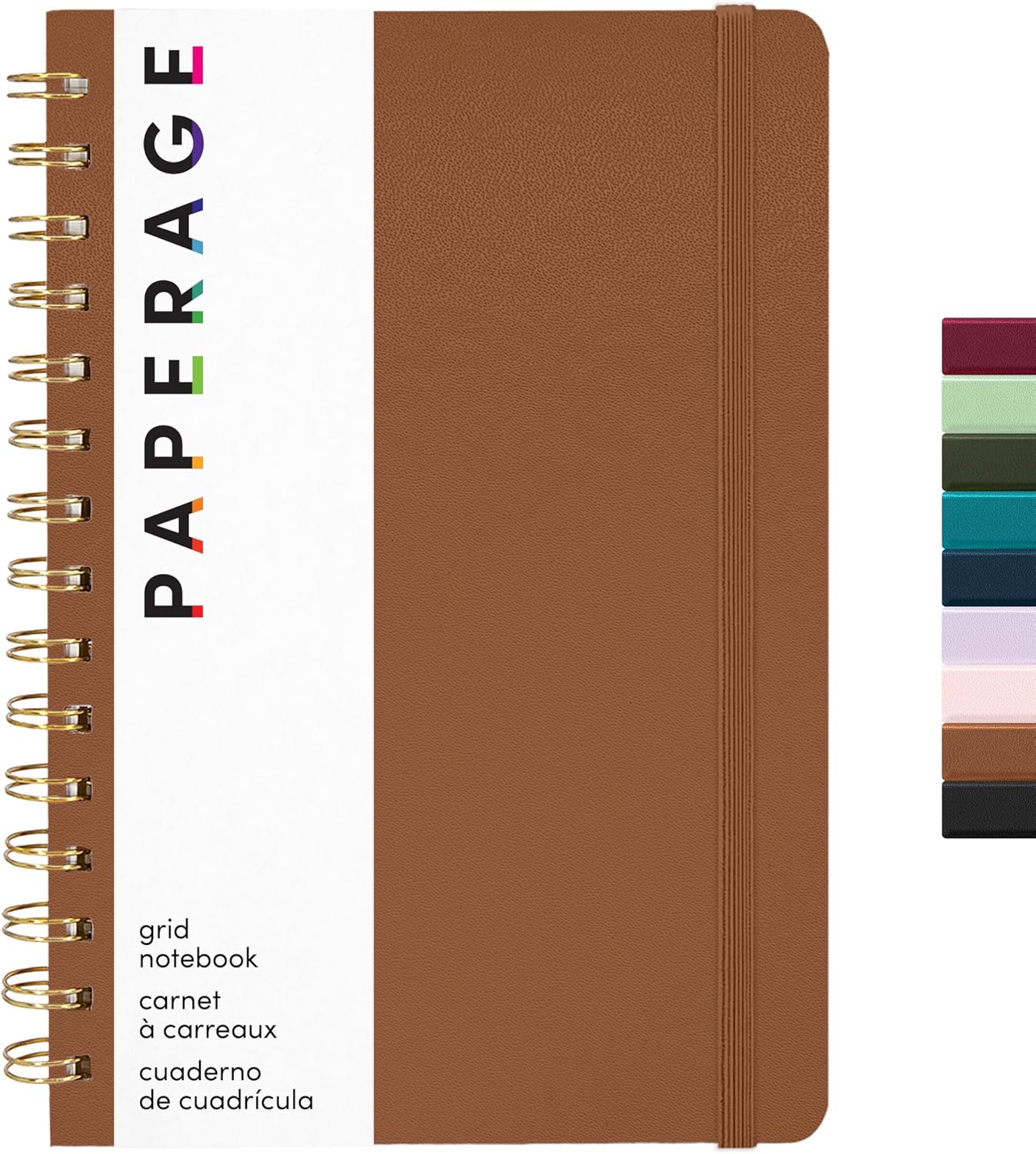 PAPERAGE Graph Paper Spiral Notebook & Journal, (Cognac), 160 Pages, Medium 5.5 inches x 8 inches - 100 GSM Thick Graphing Paper, Hardcover, Double-Wire Grid Spiral Notebook