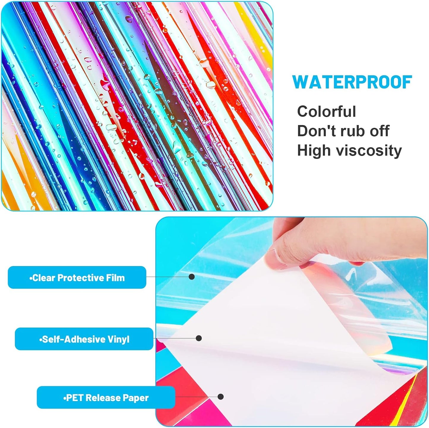 GIRAFVINYL Holographic Vinyl - 13 Sheets 12" x 12" Holographic Permanent Vinyl Iridescent Vinyl Sheets for Home and Car Decorations, Cup, Sign, Windows