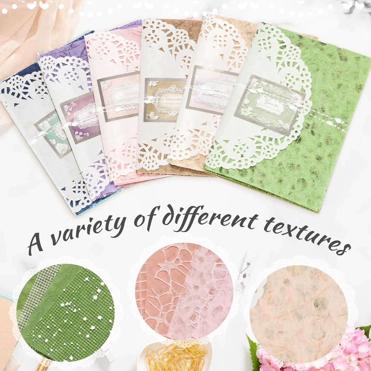 96 Sheets Textured Scrapbook Paper Set - 6 Color Themes, Assorted Mesh Fabric, Decoupage Paper for Junk Journals, Card Making, DIY Crafts (3.9x5.5 Inch)