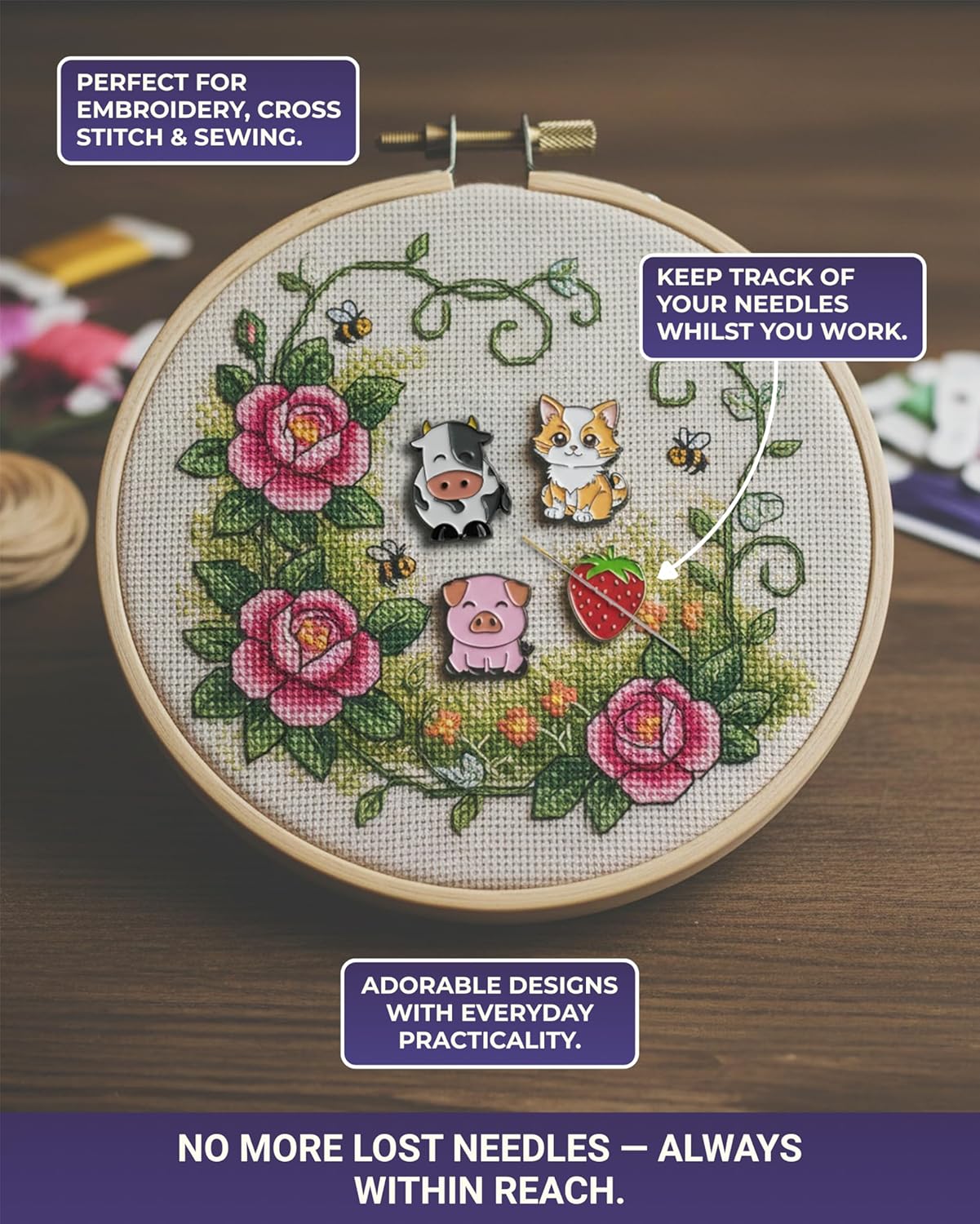 The Quilted Bear Needle Minder - Needle Minder Magnet for Keeping Sewing & Embroidery Needles Cross Stitch Needles Safe-Stress Free Stitching Cross Stitch Supplies & Embroidery Supplies (Cross Stitch)